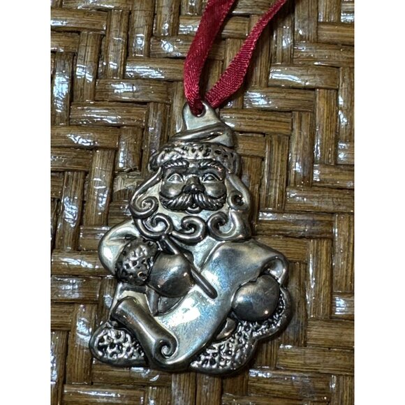 Vintage Gorham  Silver Santa Claus Christmas Ornament With Red Ribbon - Picture 2 of 5